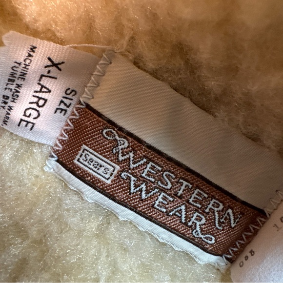Vintage Sears Roebucks Western Wear Sherpa Vest Mens XL Biker Cowboy Denim Blue - Picture 8 of 14